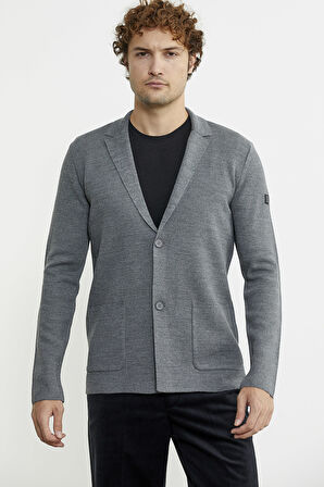 Düğmeli Cep Detaylı Triko Ceket - Füme