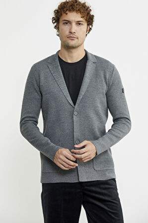 Düğmeli Cep Detaylı Triko Ceket - Füme