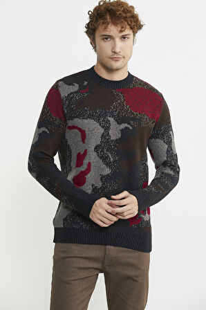 Desenli Kırçıllı Triko Kazak - Siyah