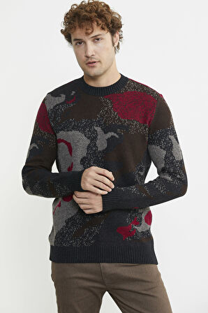 Desenli Kırçıllı Triko Kazak - Siyah