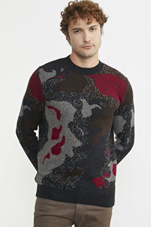 Desenli Kırçıllı Triko Kazak - Siyah