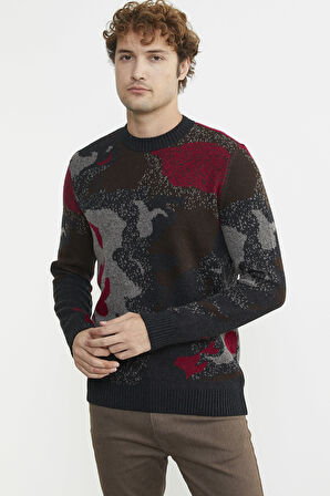 Desenli Kırçıllı Triko Kazak - Siyah