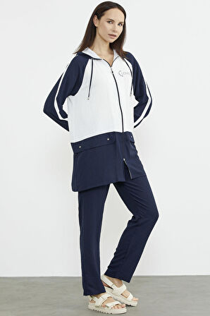 Fermuarlı Tunik Krep Takım - Lacivert