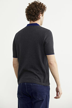 Pamuk Polo Yaka Kısa Kol Triko Tişört - Antrasit