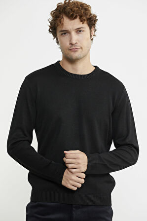 Sıfır Yaka Basic Triko Kazak - Siyah