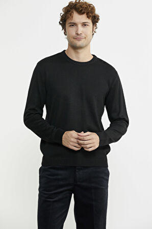 Sıfır Yaka Basic Triko Kazak - Siyah