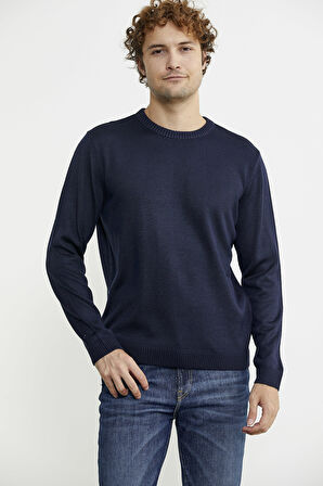 Sıfır Yaka Basic Triko Kazak - Lacivert