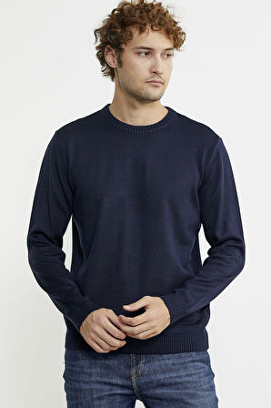 Sıfır Yaka Basic Triko Kazak - Lacivert