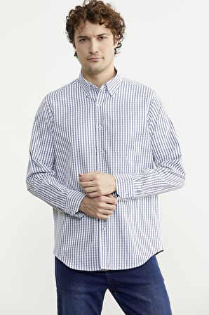 Kareli Uzun Kol Cepli Gömlek - Saks