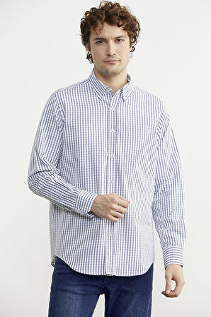 Kareli Uzun Kol Cepli Gömlek - Saks