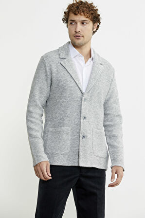 Yünlü Üç Düğme Triko Ceket - Gri