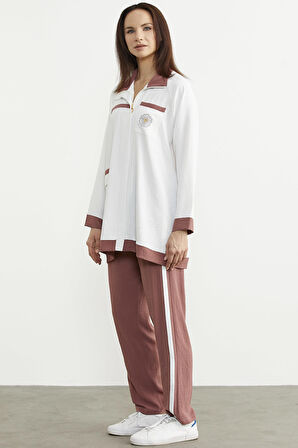 Çift Renk Kombinli Tunik Krep Takım - Gül