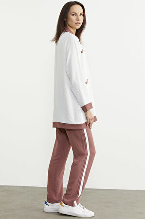 Çift Renk Kombinli Tunik Krep Takım - Gül