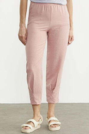 Paça Büzgü Detaylı Krep Pantolon - Pembe