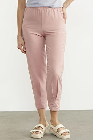 Paça Büzgü Detaylı Krep Pantolon - Pembe