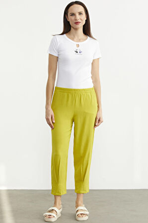 Paça Büzgü Detaylı Krep Pantolon - Fıstık Yeşili