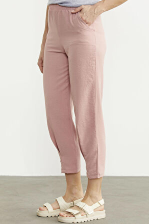 Paça Büzgü Detaylı Krep Pantolon - Pembe