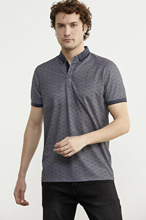 Desenli Slim Fit Triko Polo Yaka Tişört - Petrol