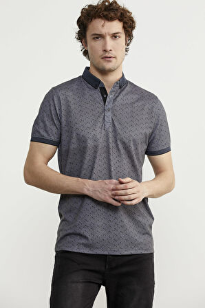 Desenli Slim Fit Triko Polo Yaka Tişört - Petrol