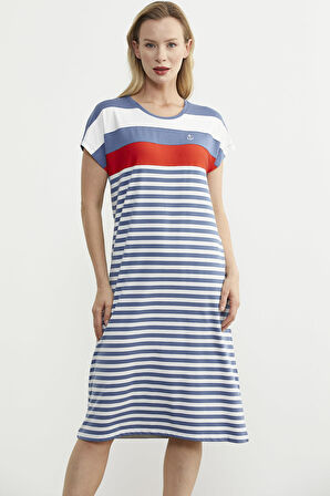 Sıfır Yaka Midi Boy Marine Elbise - Indigo