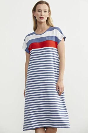 Sıfır Yaka Midi Boy Marine Elbise - Indigo