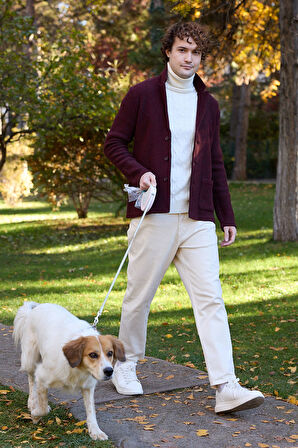 Tam Balıkçı Saç Örgü Triko Kazak - Kemik