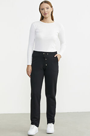 Dar Paça Beli İpli Eşofman Altı - Siyah