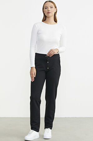 Dar Paça Beli İpli Eşofman Altı - Siyah