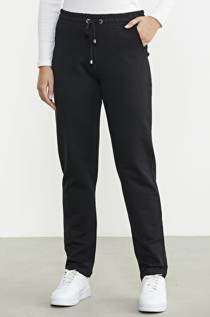 Dar Paça Beli İpli Eşofman Altı - Siyah