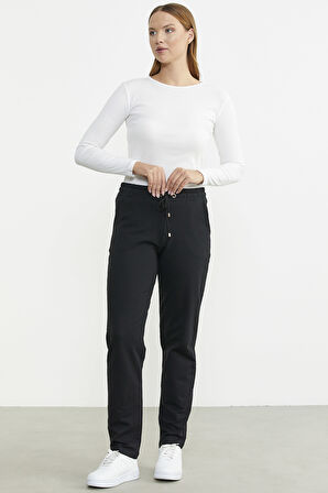 Dar Paça Beli İpli Eşofman Altı - Siyah