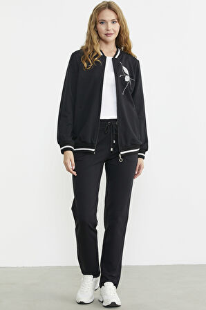 Fermuarlı Triko Kombinli Eşofman Takım - Siyah