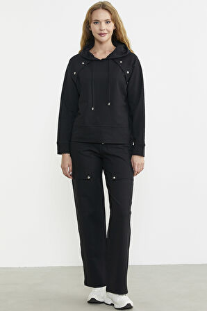Kapüşonlu Oversize Eşofman Takım - Siyah
