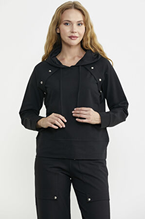 Kapüşonlu Oversize Eşofman Takım - Siyah