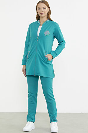 Marine Detaylı Tunik Eşofman Takım - Petrol