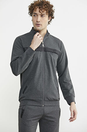 Dik Yaka Fermuarlı Eşofman Takım - Antrasit