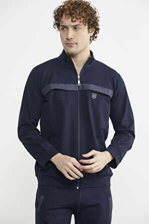 Dik Yaka Fermuarlı Eşofman Takım - Lacivert