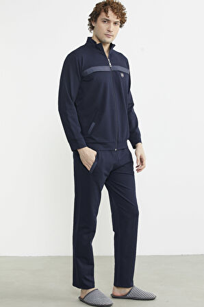 Dik Yaka Fermuarlı Eşofman Takım - Lacivert