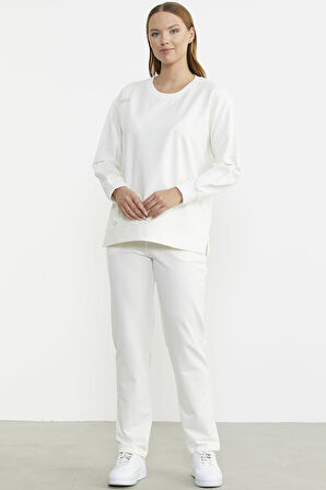 Taş Detaylı Sıfır Yaka  Eşofman Takım - Ekru