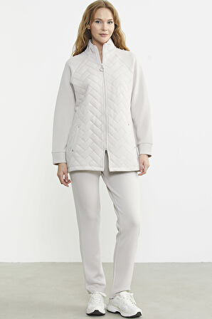 Kapitone Kombinli Fermuarlı Eşofman Takım - Taş