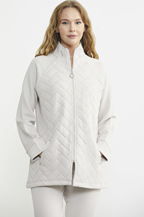 Kapitone Kombinli Fermuarlı Eşofman Takım - Taş