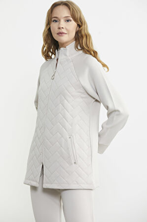 Kapitone Kombinli Fermuarlı Eşofman Takım - Taş