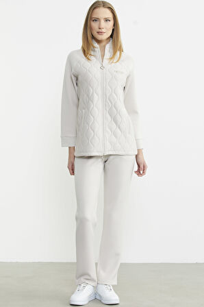 Dik Yaka Fermuarlı Eşofman Takım - Taş