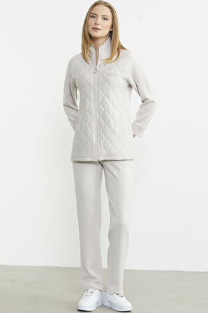 Dik Yaka Fermuarlı Eşofman Takım - Taş