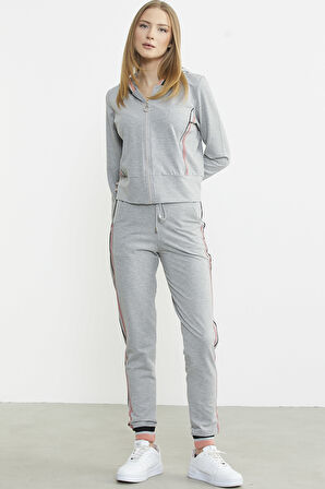 Renkli Biye Detaylı Jogger Eşofman Takım - Gri