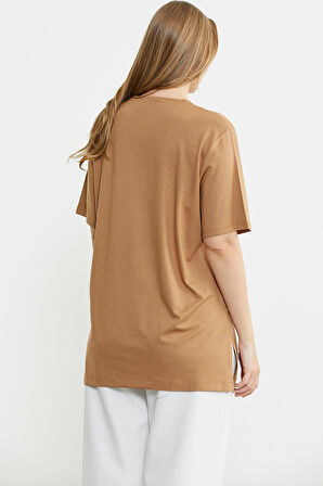 25Y2202-60066 SEMENTA TRİKO YAKA KONBİNLİ KISA KOL BLUZ