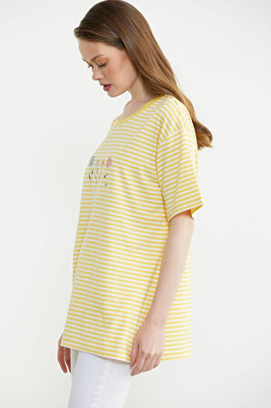 25Y2231-60083 SEMENTA ÇİZGİLİ NAKIŞ DETAYLI TSHIRT