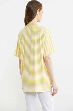 25Y2231-60083 SEMENTA ÇİZGİLİ NAKIŞ DETAYLI TSHIRT