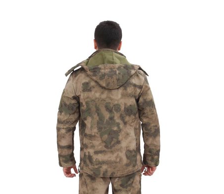 Single Sword Su&Rüzgâr Geçirmez Kapüşonlu Softshell Kışlık Erkek Mont(BEJ-S)