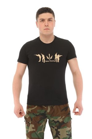 Single Sword Bisiklet Yaka Kısa Kollu Baskılı Kadın&Erkek T-Shirt(SİYAH-S)