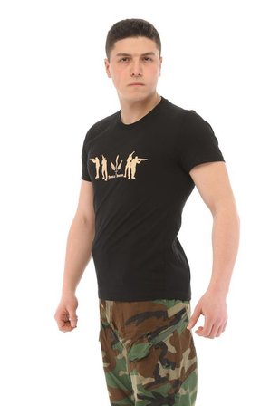 Single Sword Bisiklet Yaka Kısa Kollu Baskılı Kadın&Erkek T-Shirt(SİYAH-S)